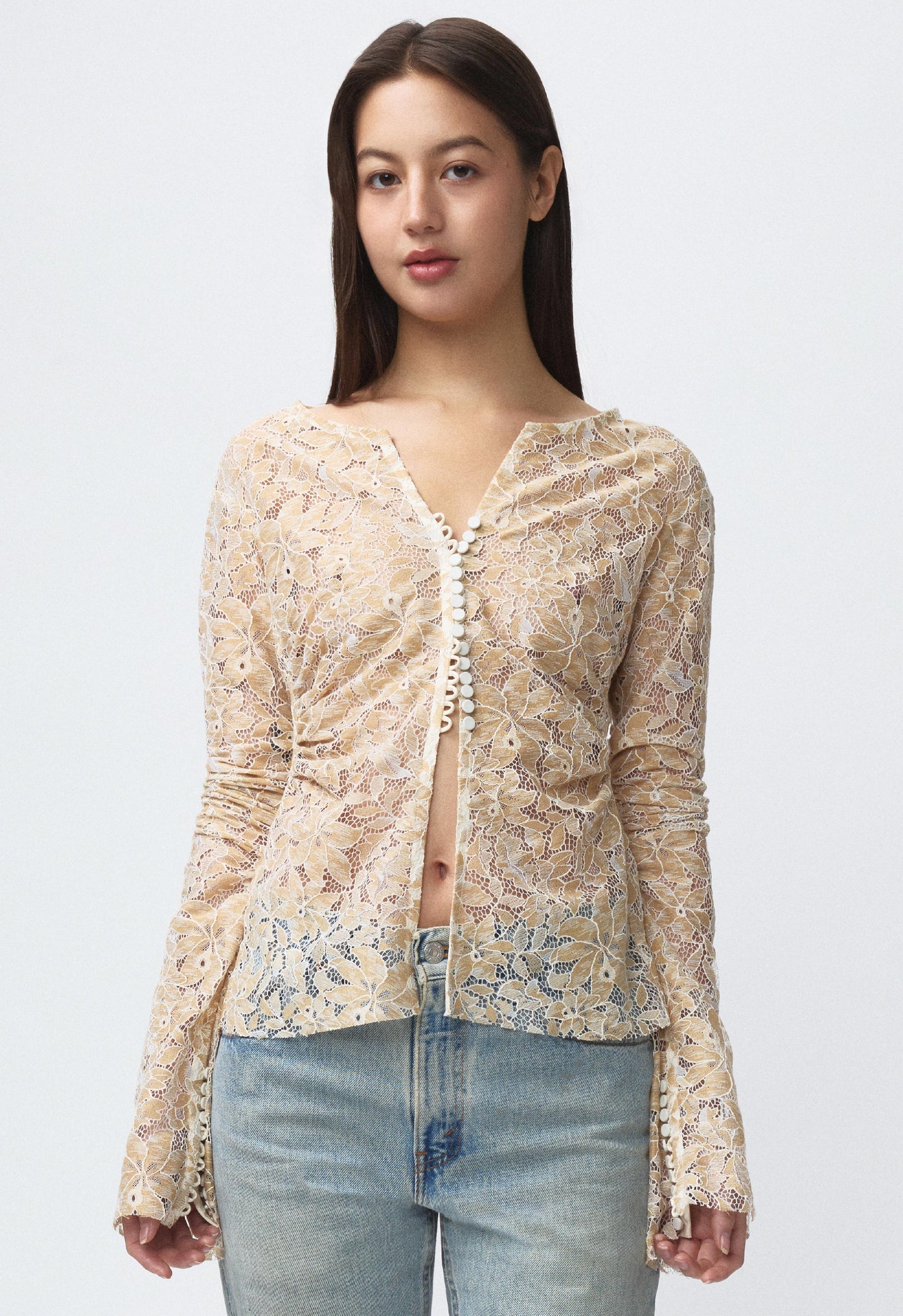 Art Deco Ruched Button Top Lace