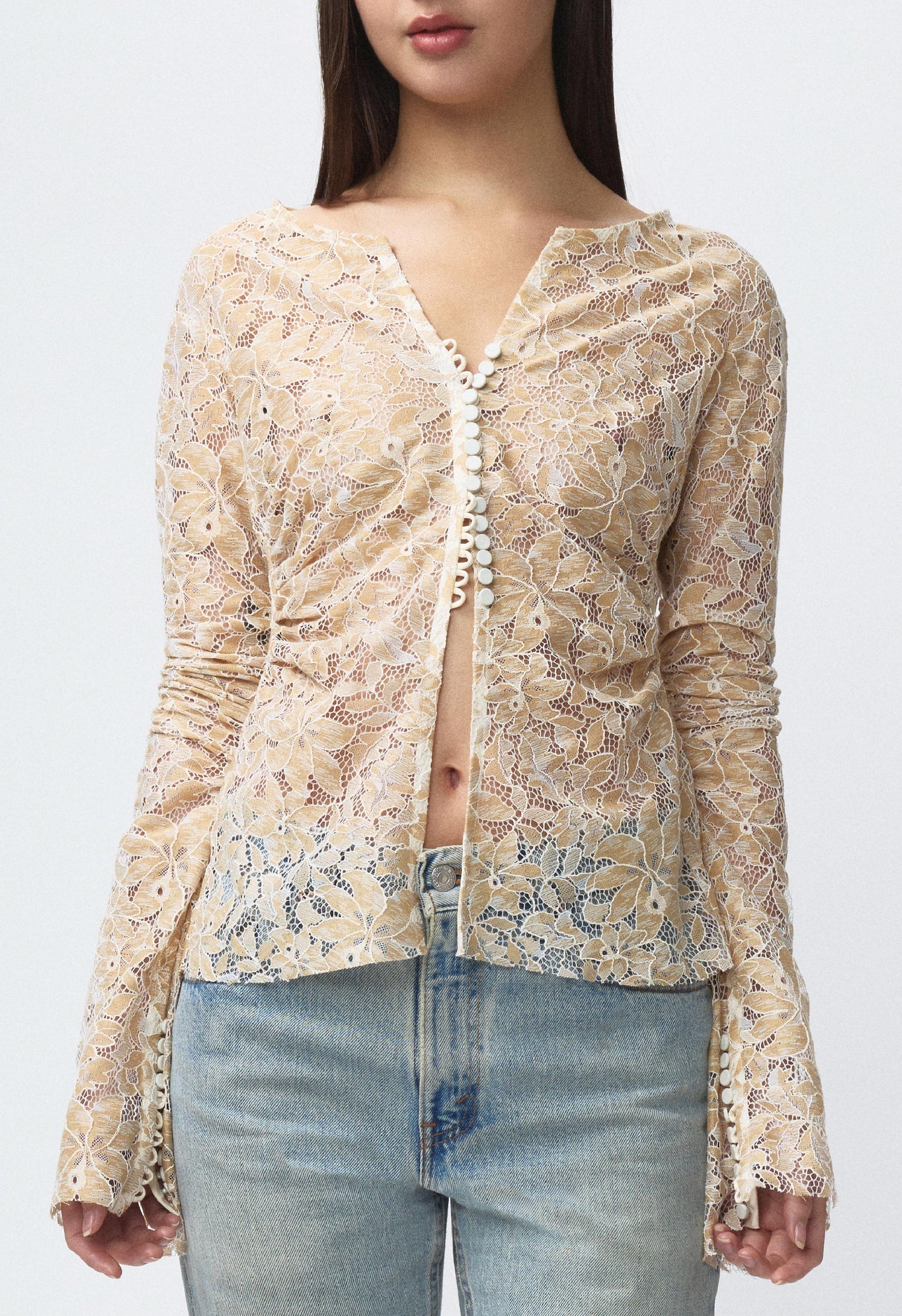 Art Deco Ruched Button Top Lace