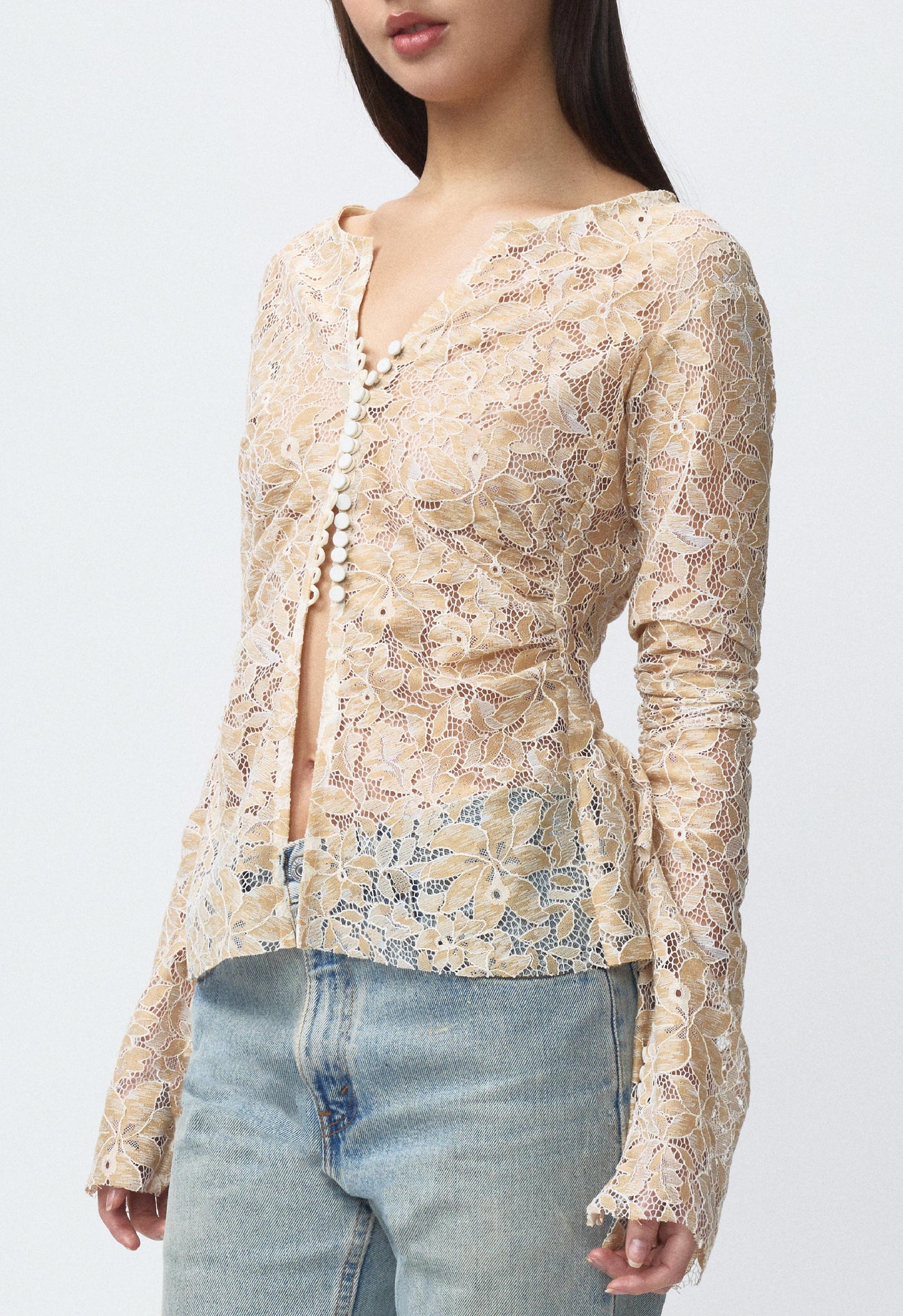 Art Deco Ruched Button Top Lace