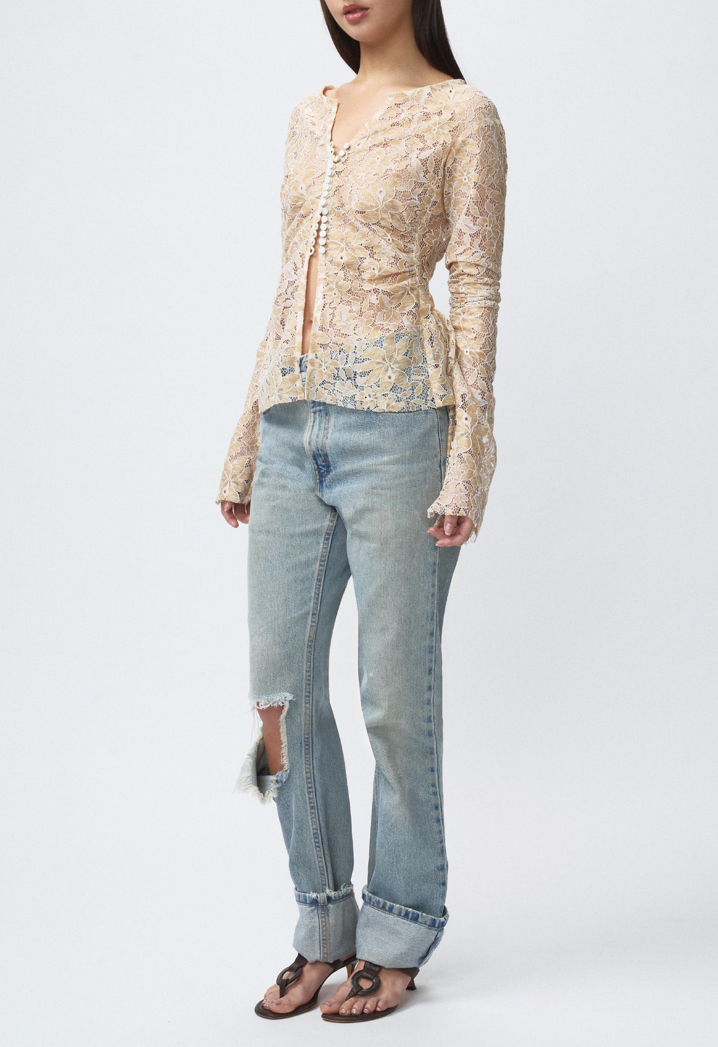 Art Deco Ruched Button Top Lace