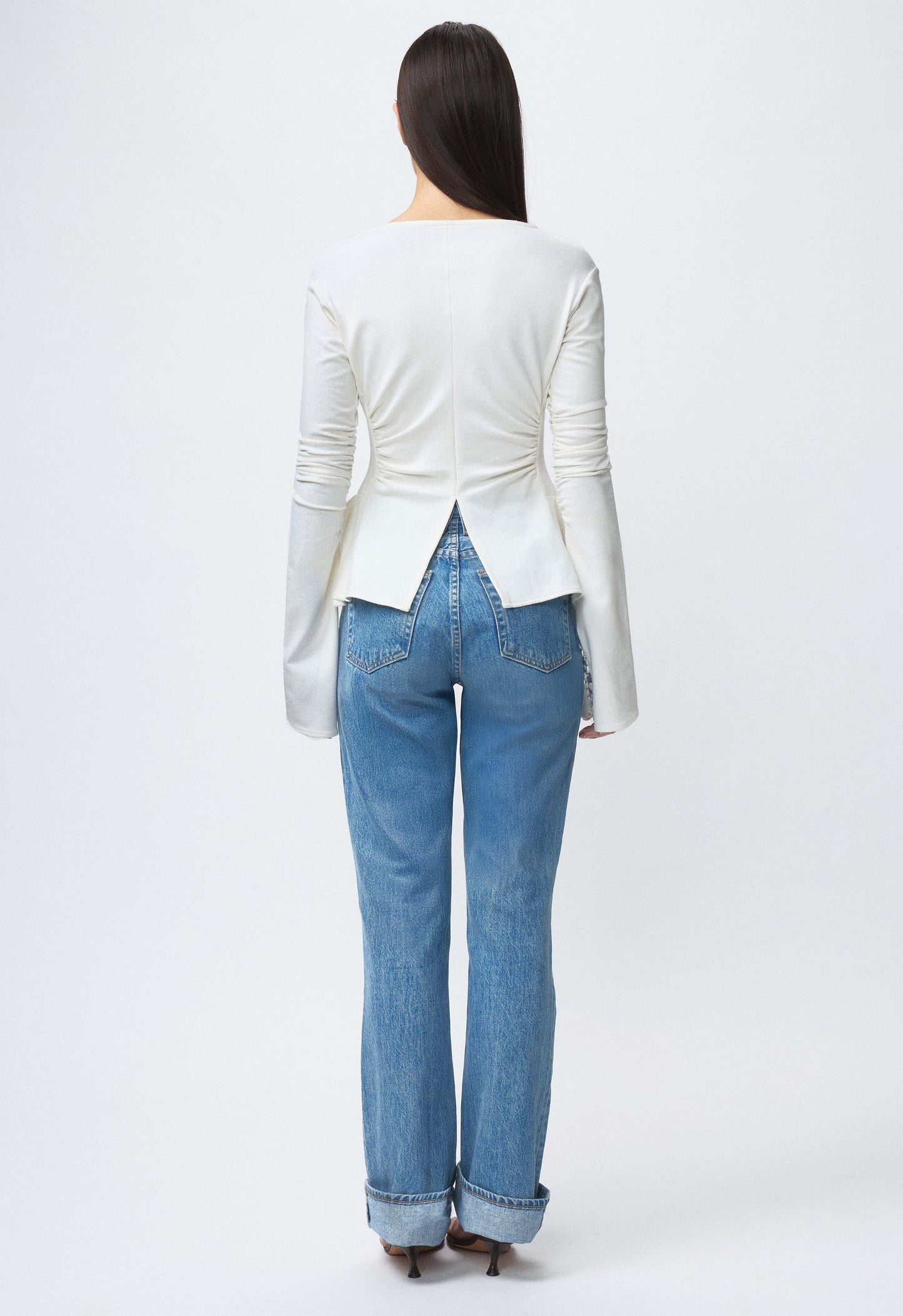 Art Deco Ruched Button Top Off White