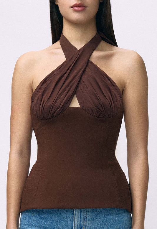 Sculpted Halter Top Brown