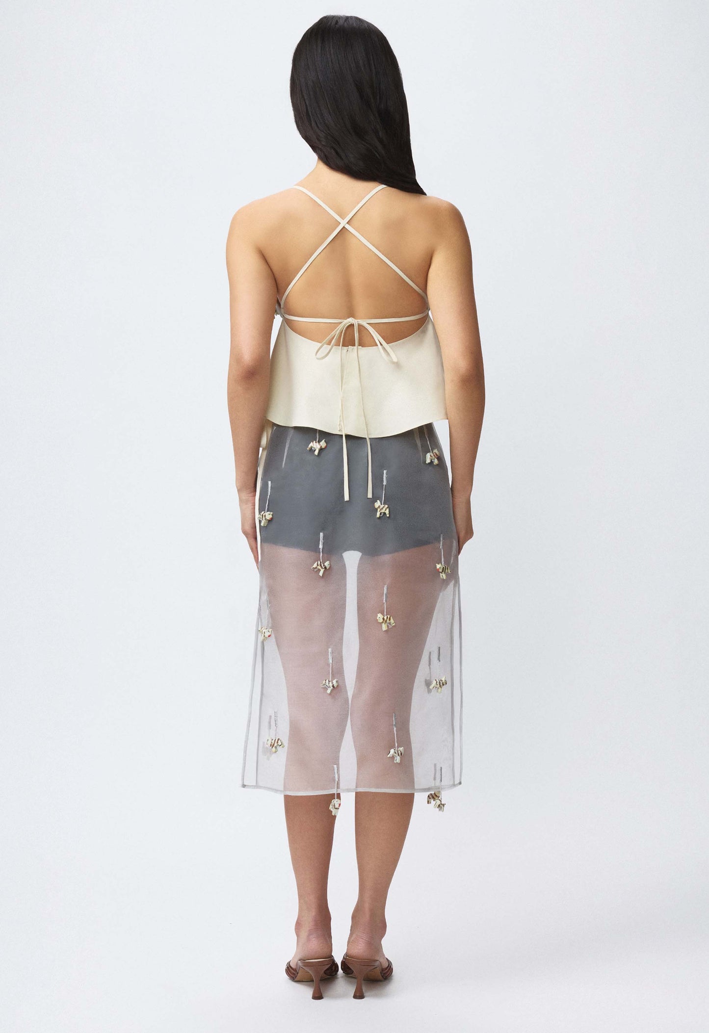 Beaded Ruched Bralette Top Grey Cat