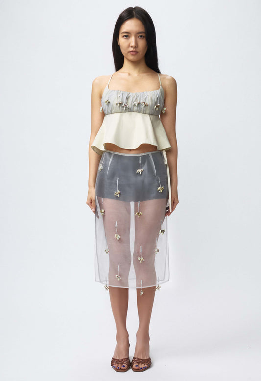 Beaded Ruched Bralette Top Grey Cat