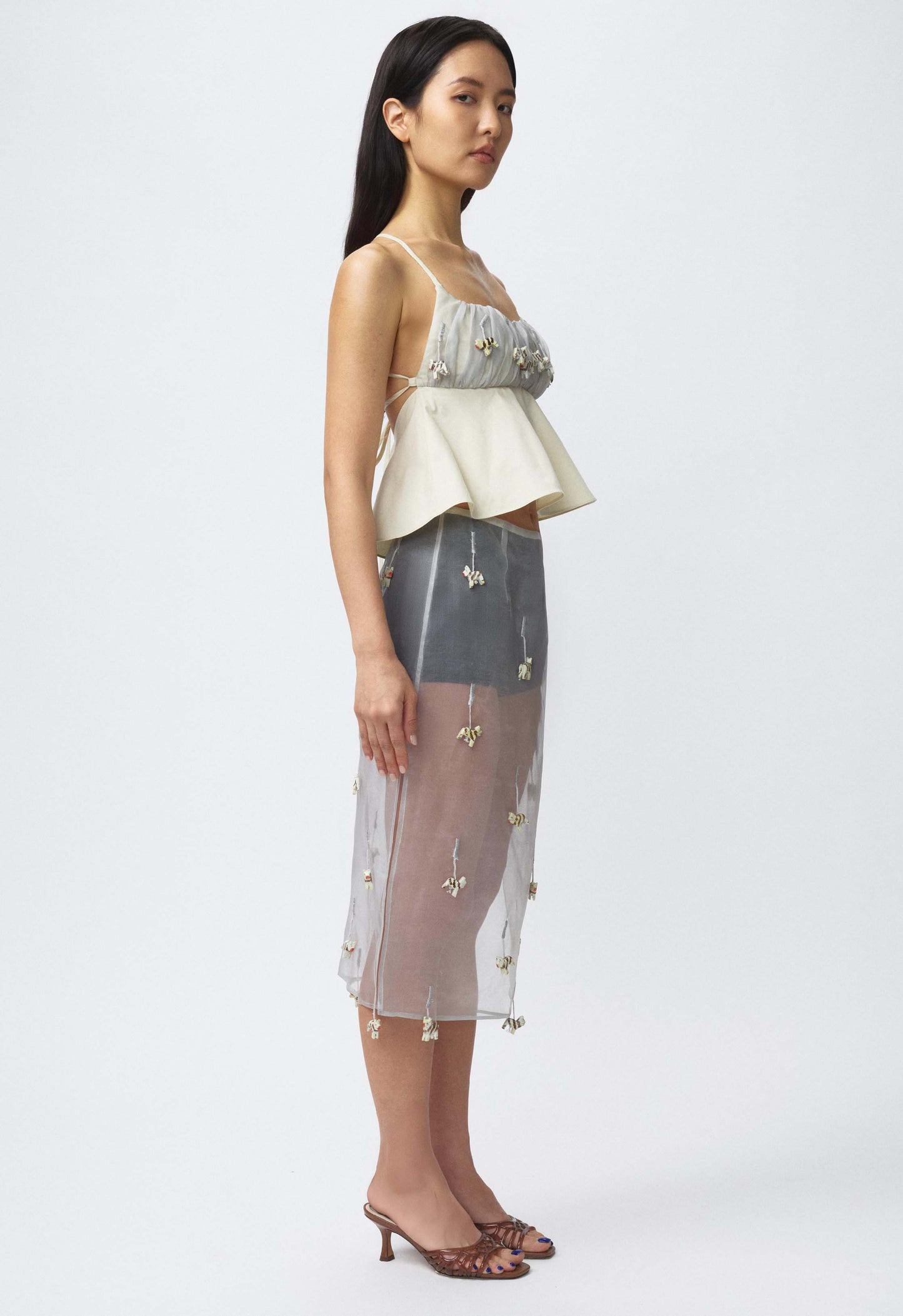 Beaded Ruched Bralette Top Grey Cat