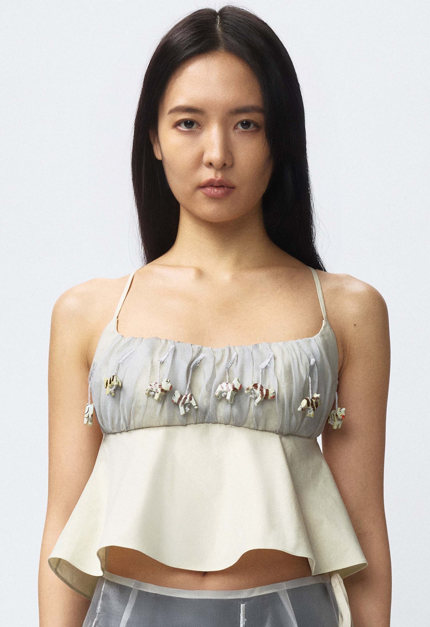 Beaded Ruched Bralette Top Grey Cat