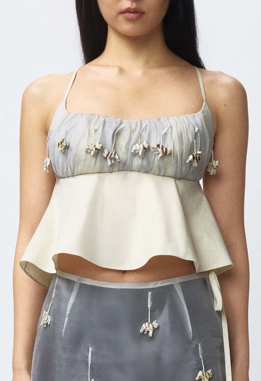 Beaded Ruched Bralette Top Grey Cat