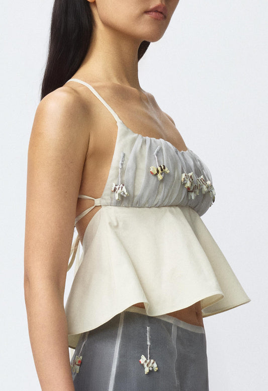 Beaded Ruched Bralette Top Grey Cat