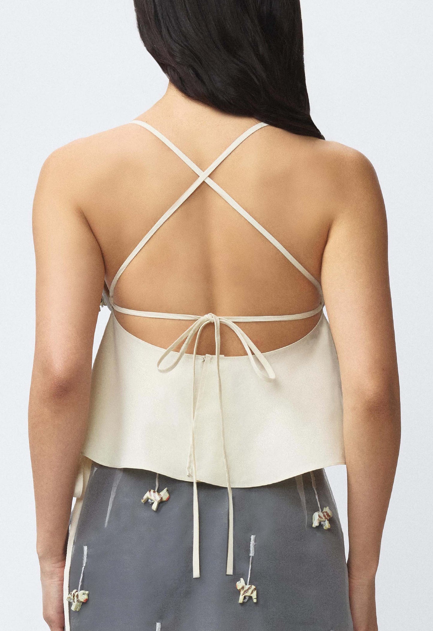 Beaded Ruched Bralette Top Grey Cat