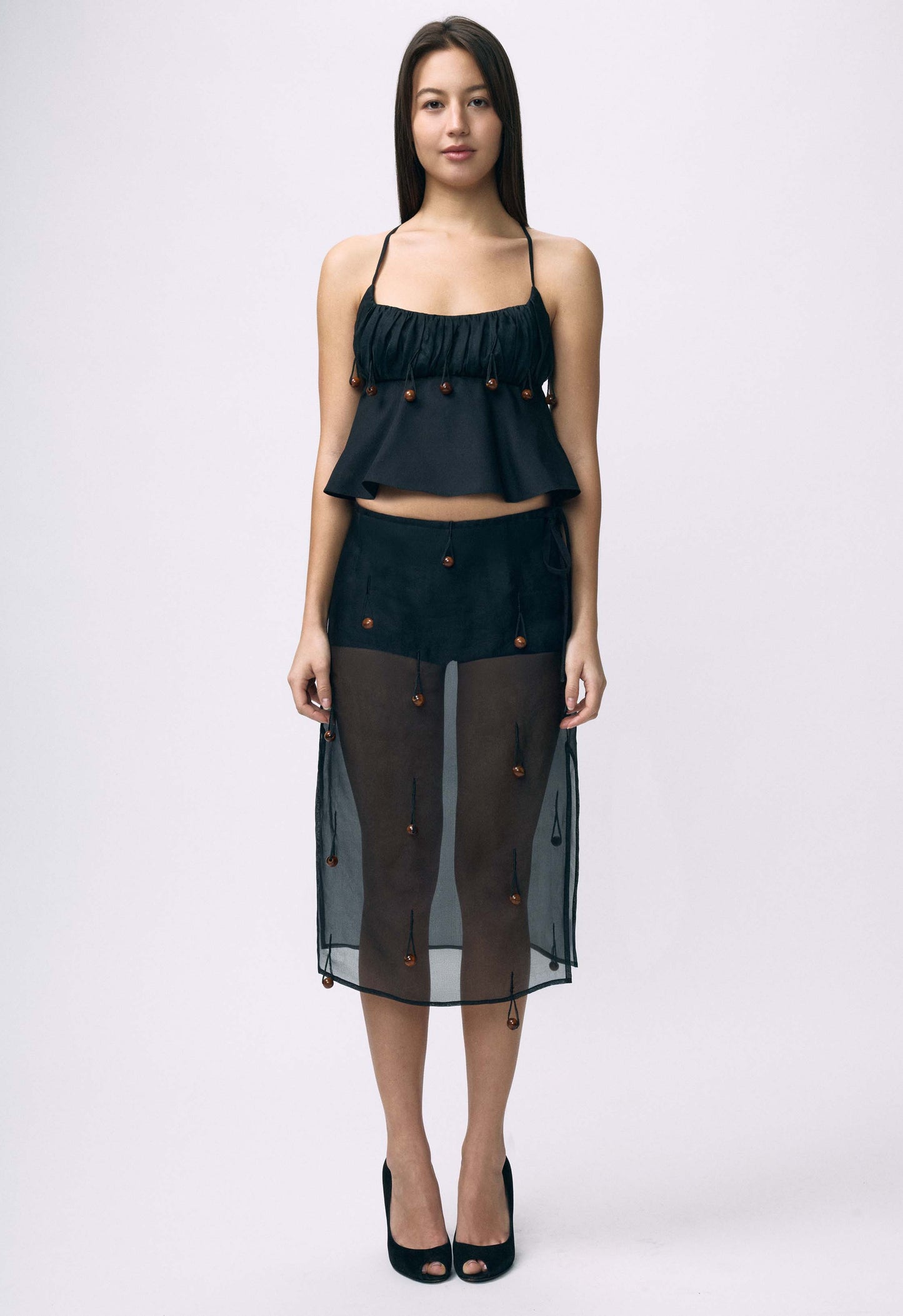 Beaded Ruched Bralette Top Black