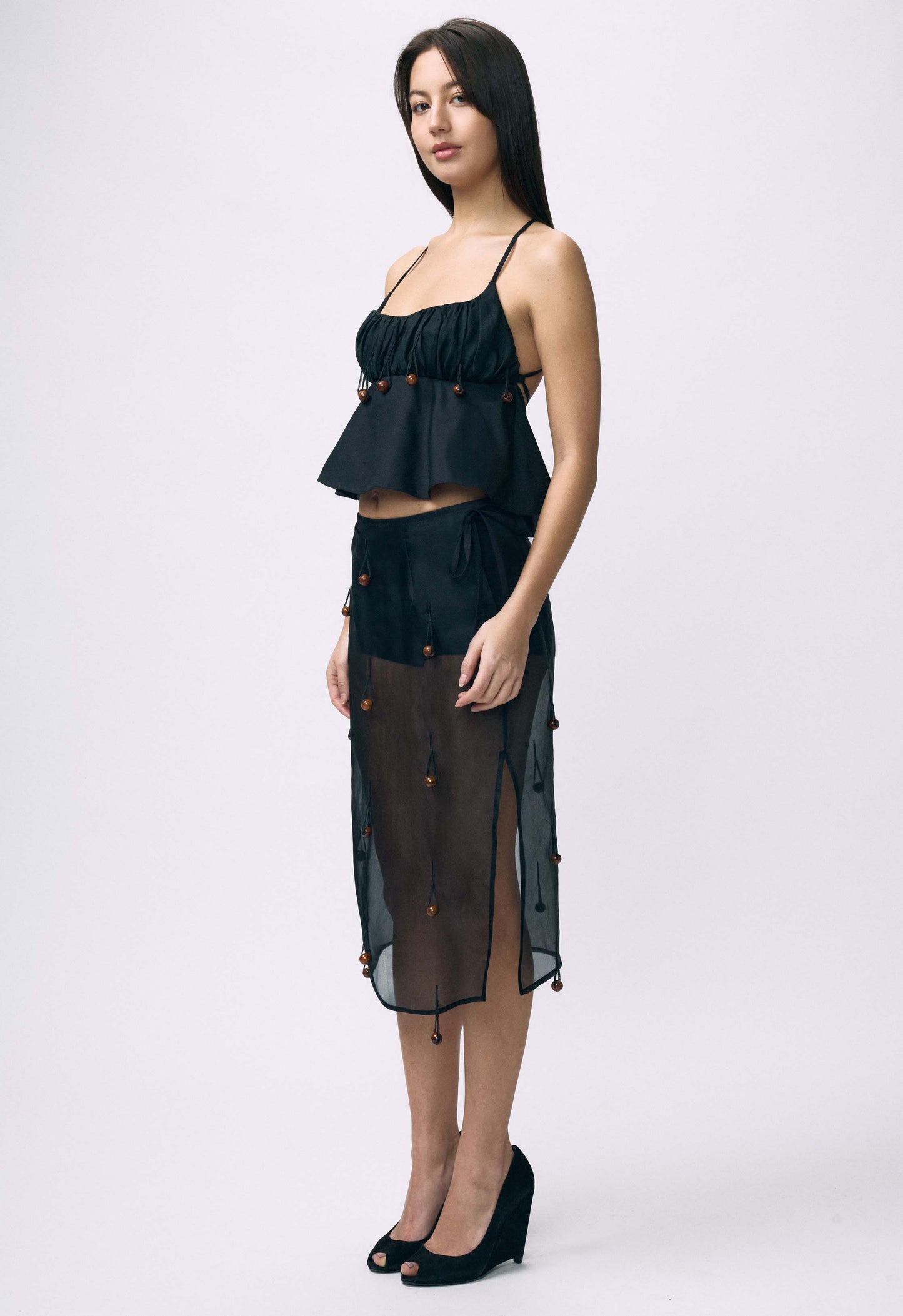 Beaded Ruched Bralette Top Black