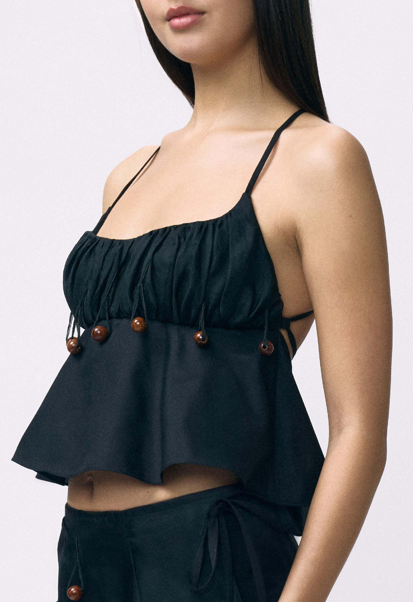 Beaded Ruched Bralette Top Black