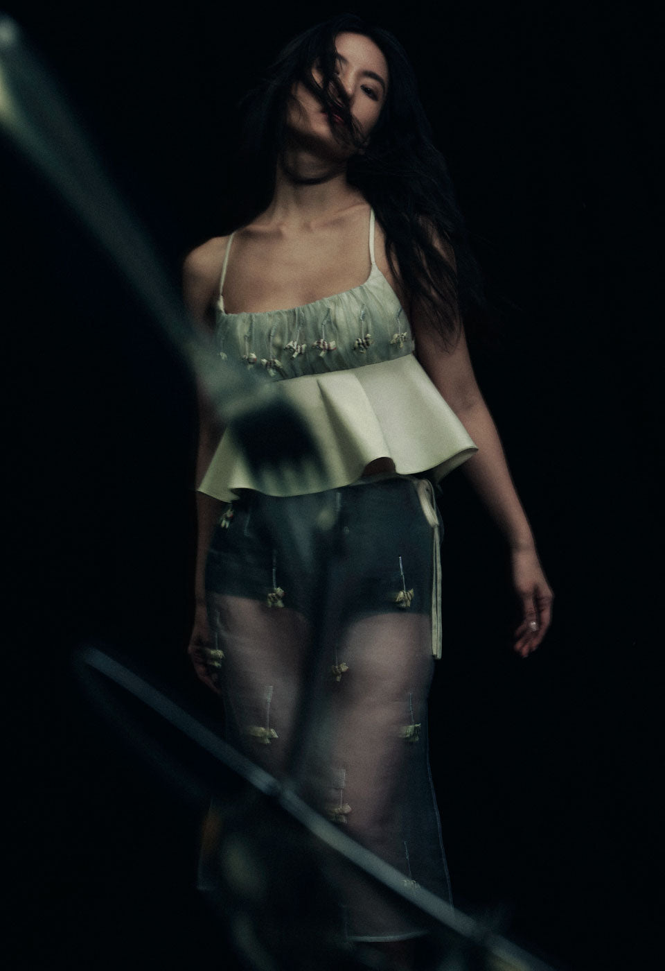 Beaded Ruched Bralette Top Grey Cat