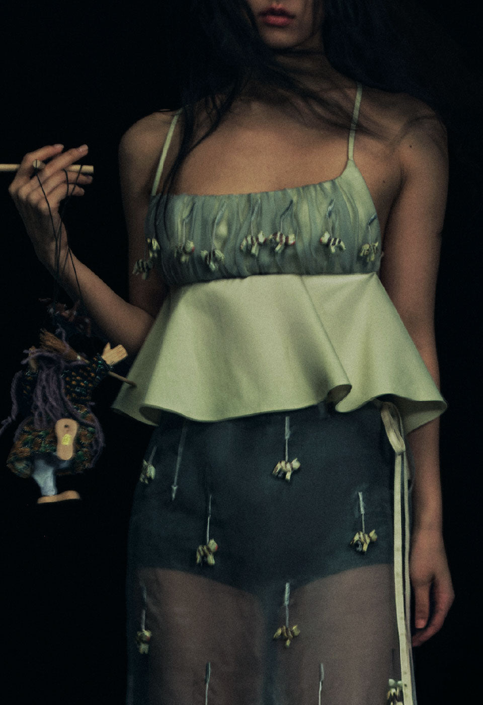 Beaded Ruched Bralette Top Grey Cat