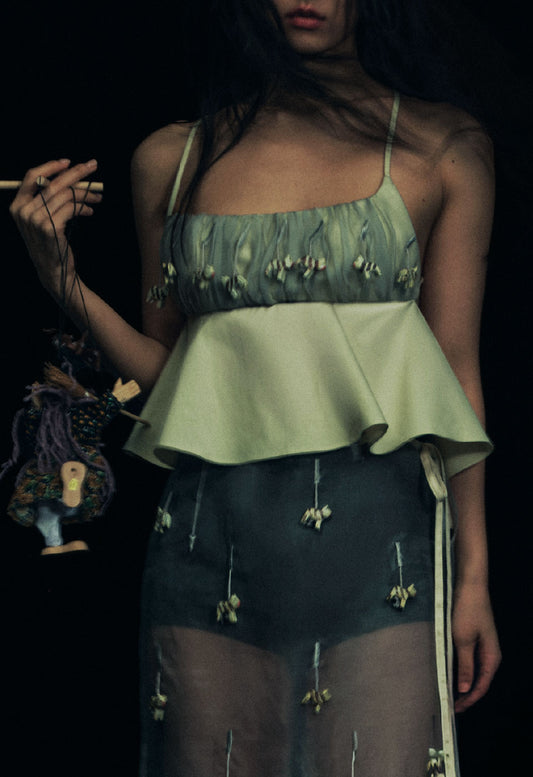 Beaded Ruched Bralette Top Grey Cat