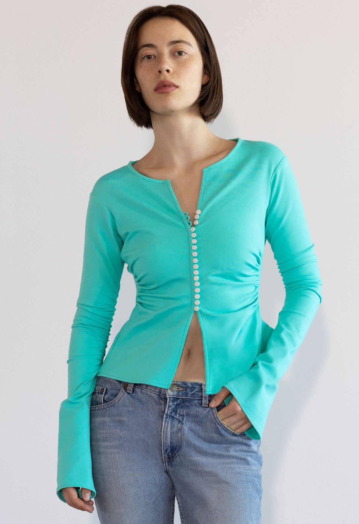 Art Deco Ruched Button Top Seafoam
