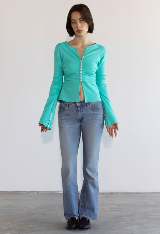 Art Deco Ruched Button Top Seafoam