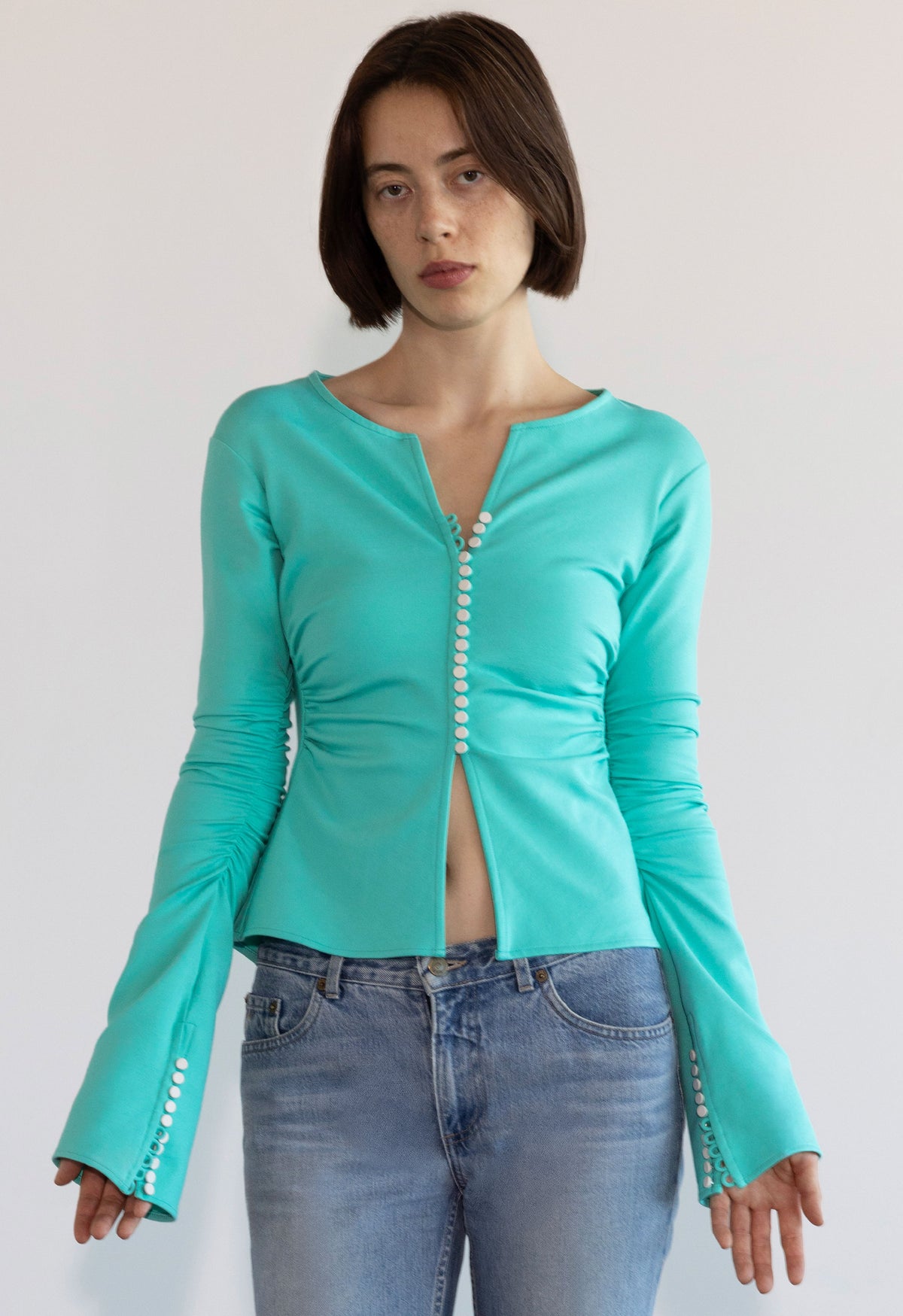 Art Deco Ruched Button Top Seafoam
