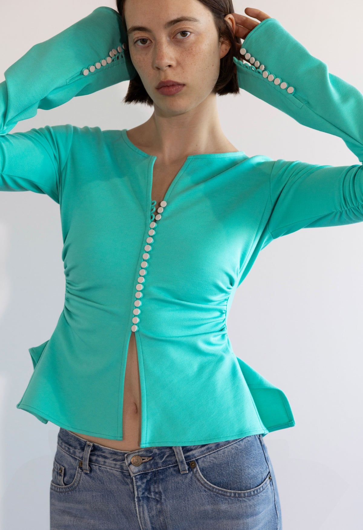 Art Deco Ruched Button Top Seafoam