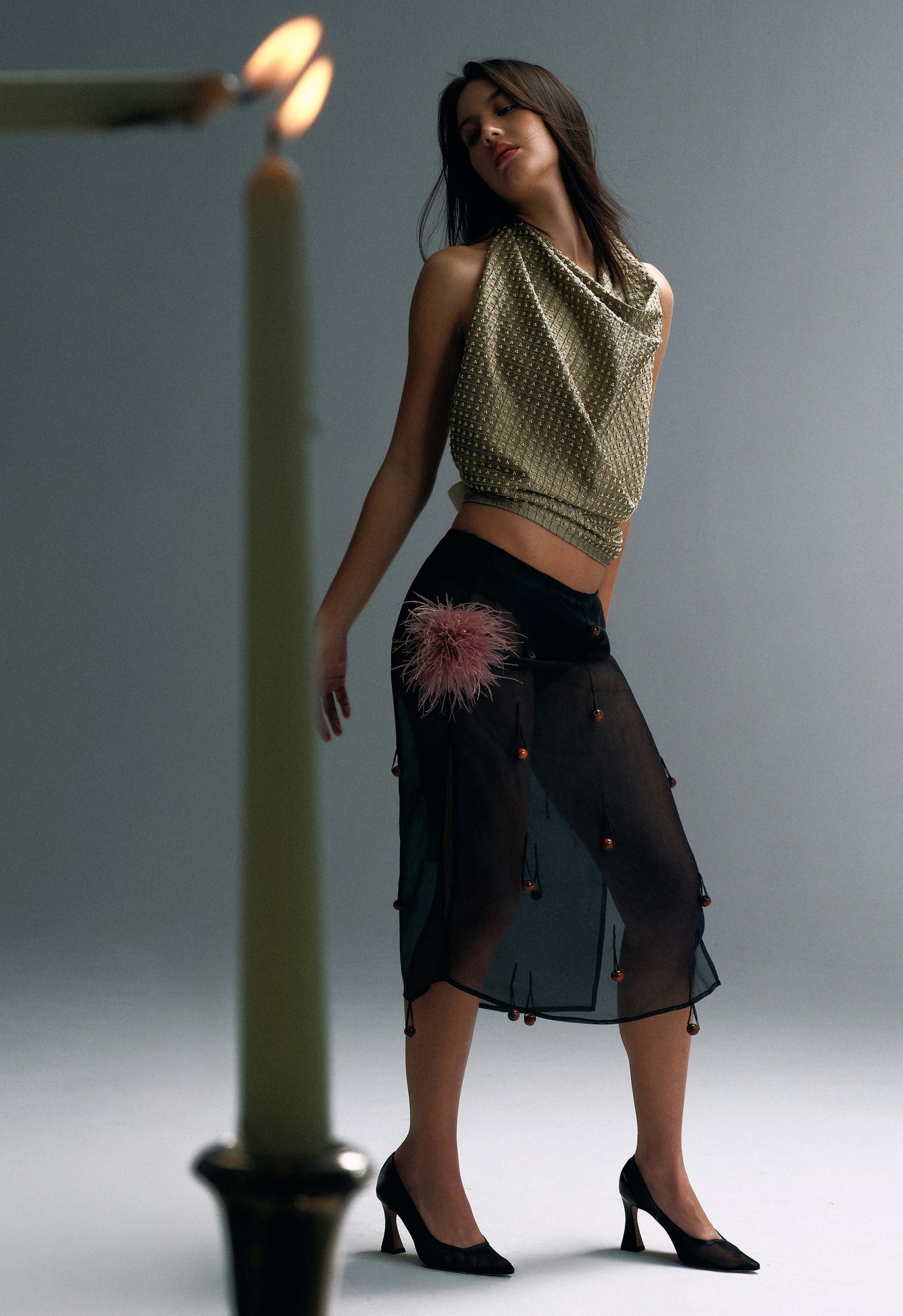 Embellished Napkin Top Stone Grey