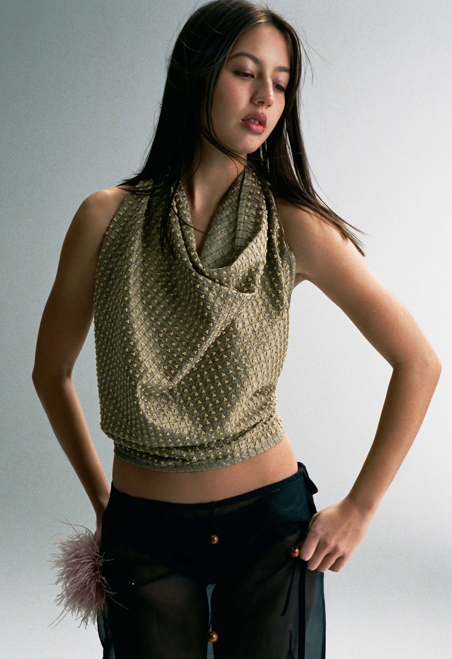 Embellished Napkin Top Stone Grey