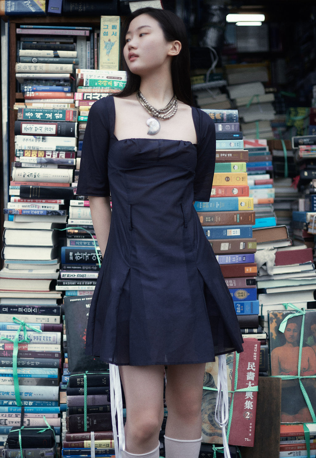 Panel Kick Pleat Dress Midnight
