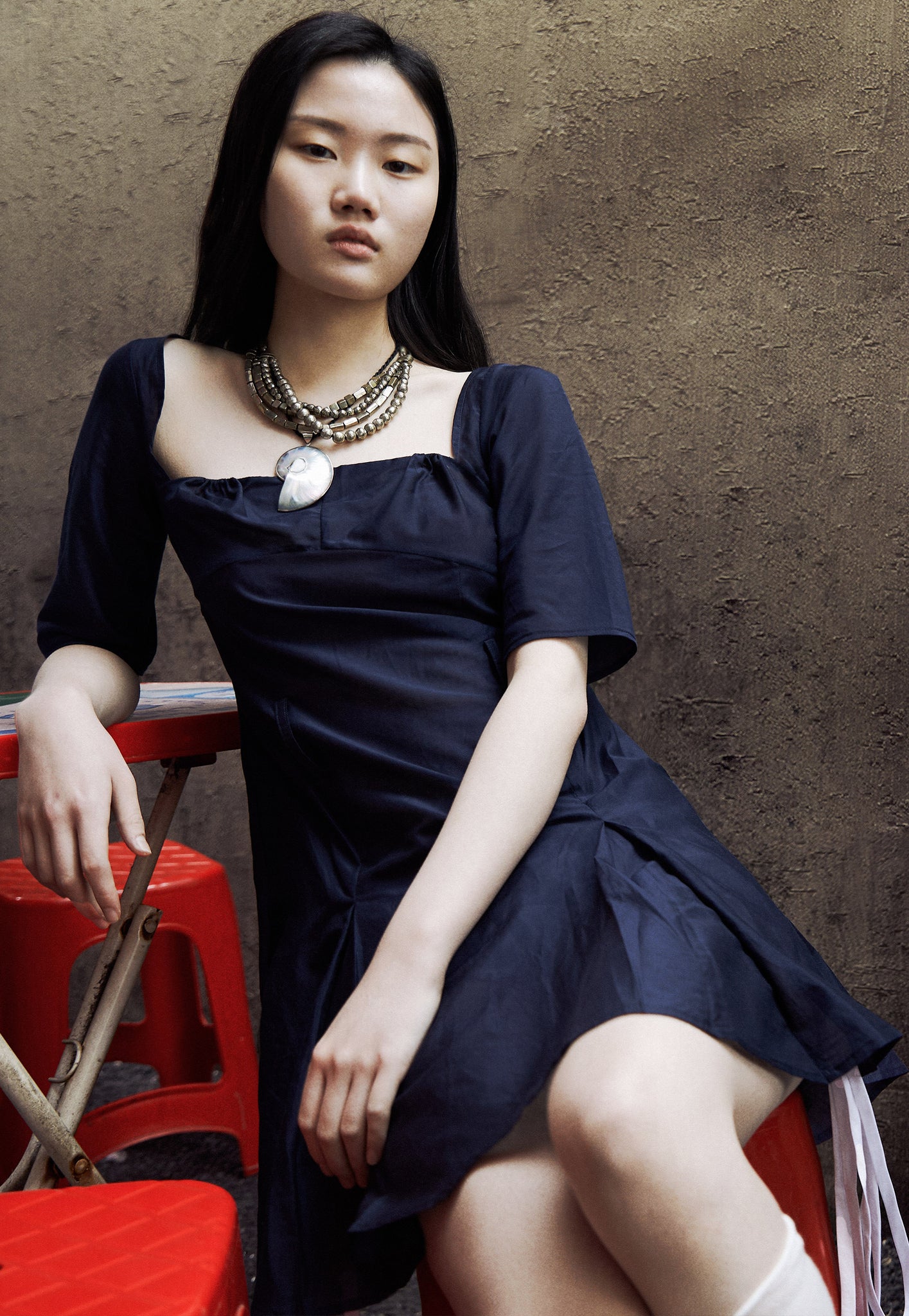 Panel Kick Pleat Dress Midnight