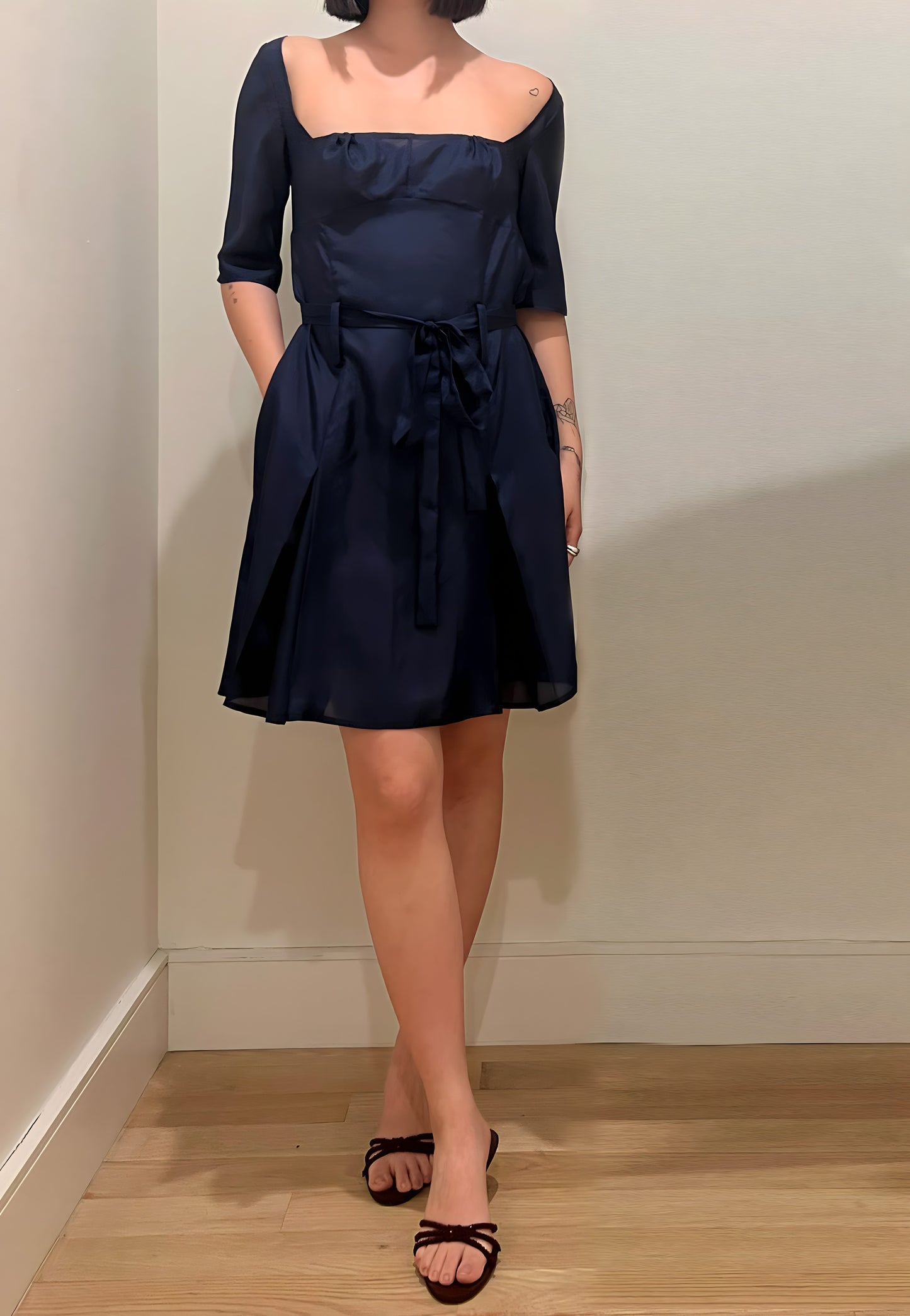 Panel Kick Pleat Dress Midnight