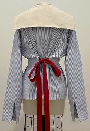 Sailor Bow Top Navy Pinstripe