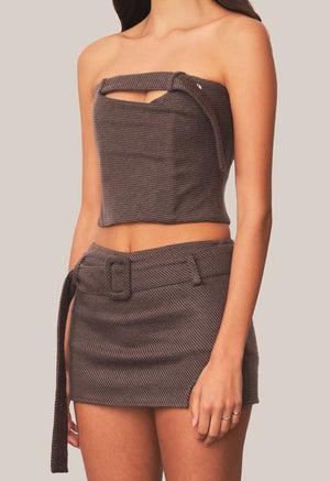 Strapless Belt Top Twill Smoke