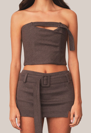 Strapless Belt Top Twill Smoke