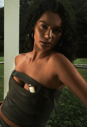 Strapless Belt Top Twill Smoke