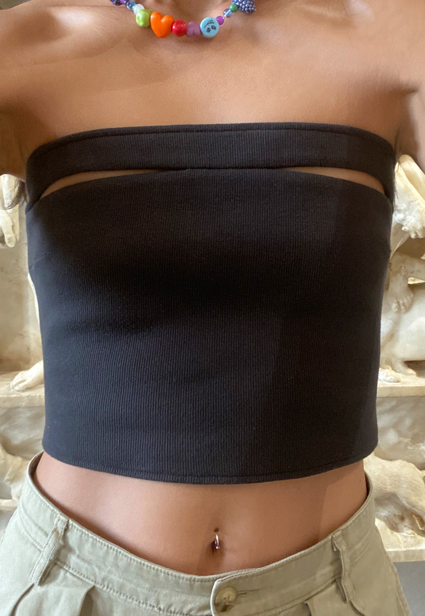 Slit Tube Top Charcoal